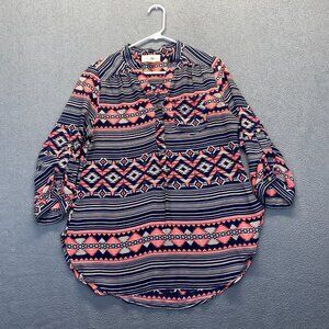 Wishful Park Graphic Design Vneck Blouse Women's Size M Multicolor